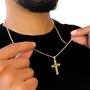 Imagem de Corrente Grummet Masculina Banhada a Ouro 18k em Aço Inoxidável 70cm 2mm + Pingente Crucifixo Vazado