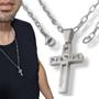 Imagem de Corrente Masculina Colar Crucifixo Cruz Prateado Aço Inox