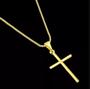 Imagem de Corrente Masculino 70cm Longo Fino Veneziana Pingente Cruz Crucifixo Pequeno Banhado Ouro Dourado