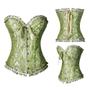 Imagem de Corset Corpete Corselet Espartilho Modela Cintura Floral Esmeralda e Dourado M163