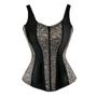 Imagem de Corset Corpete Corselet Espartilho Modelador Redutor Alça Creme com Preto M165