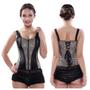 Imagem de Corset Corpete Corselet Espartilho Modelador Redutor Alça Creme com Preto M165