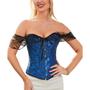 Imagem de Corset Corselet Blusa Modeladora Manga Curta Renda Floral Linha Casual Azul Escuro M733