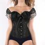 Imagem de Corset Corselet Blusa Modeladora Manga Curta Renda Floral Linha Casual Cores M759