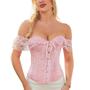 Imagem de Corset Corselet Blusa Modeladora Manga Curta Renda Floral Linha Casual Rosa Claro M699