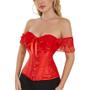 Imagem de Corset Corselet Blusa Modeladora Manga Curta Renda Floral Linha Casual Vermelho M696