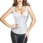 Imagem de Corset Corselet Floral Bojo Alça Modela Cintura Valoriza Busto Postura Elegante Linha Fashion Branco M19