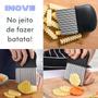 Imagem de Cortador de Batata Chips Legumes Ondulado Aço Inox Fatiador Antiderrapante Aço Inoxidável Queijo Fruta Prussiana Crinkle Rodelas