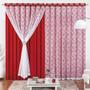 Imagem de Cortina 4 Mt Sala Quarto Renda com Malha para Trilho Comum Baratissima Vermelho - 100% Poliéster