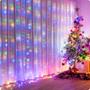 Imagem de Cortina de 300 leds cascata com controle efeitos  pisca e animações  para decoração de natal eventos e casamentos