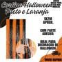 Imagem de Cortina Halloween Laranja Preto Decoração Metalizada 1mx2m