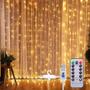 Imagem de Cortina Natal Branco Quente 120 Lâmpadas Iluminação Natalina Decoração Enfeite LED Festa Luz Sala