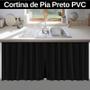 Imagem de Cortina Para Pia Moderna De Cozinha PVC Preta 1,38x80cm Colocar Embaixo Debaixo Balcão Tanque Janela Cortininha Preto