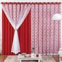 Imagem de Cortina Serena para Trilho Suisso Max Tecido Renda Floral e Malha 3,00m x 2,50m Sala Quarto - Vermelho - 100% Poliéster