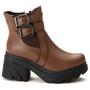 Imagem de Coturno Bota Feminina Em Couro Plataforma Tratorada Fivelas Elástico Confortável Inverno