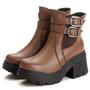 Imagem de Coturno Bota Feminina Em Couro Plataforma Tratorada Fivelas Elástico Confortável Inverno