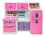 Imagem de Cozinha Cristal Rosa Infantil Geladeira Fogão Completa 45Cm