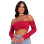 Imagem de Cropped Blusa Ciganinha Ombro A Ombro Manga Longa Blogueira