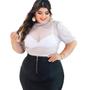 Imagem de Cropped Blusa Feminina Tule Lurex Plus Size Manga Bulfante Festa Brilho - Zoe 23