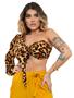Imagem de Cropped Com Amarração Mula Manca Manga Longa Um Ombro Só Com Bojo Animal Print