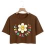 Imagem de Cropped Feminino Estampa Flores Raglan Manga Curta Cropped Leve Macio Top Cropped