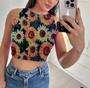 Imagem de Cropped Feminino Moda Blogueira Alça Larga Com Forro Duplo Em Variadas Estampas
