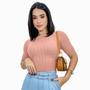 Imagem de Cropped Feminino Tricot Modal Trança Manga Curta Elegante