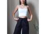 Imagem de Cropped Top Feminino Alça Branco Preto Branca