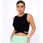 Imagem de Cropped top feminino cavado transpassado tecido canelado moda feminina