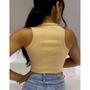 Imagem de Cropped top feminino regata básico tecido canelado gola redonda confortável