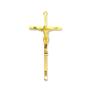 Imagem de Crucifixo Cristo De Parede Dourado Estilizado Pequena 15cm Moderno Cruz de Metal Prata Alto Brilho Dourada Metalizada