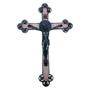 Imagem de Crucifixo Cruz Metal Medalha de São Bento Prateado 22 cm