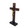 Imagem de Crucifixo de Mesa com Cristo 21cm Cruz de Madeira Pinus com Base Rústica Artesanal com Pedestal Alto Brilho Para Altar