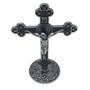 Imagem de Crucifixo De Mesa Metal Medalha De São Bento Prata Velha 13 Cm