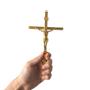 Imagem de Crucifixo de Metal de Parede Prata Dourado Estilizada Pequena Decorativa 20cm Elegante Moderno Metalizada Cruz Parede