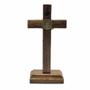 Imagem de Crucifixo De Parede E Mesa Cristo Metal São Bento Dourado 12 Cm