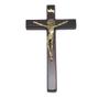 Imagem de Crucifixo De Parede Madeira São Bento Metal Dourado 18 Cm