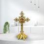 Imagem de Crucifixo Em Metal Para Parede E Mesa Resinado com Pedestal 17cm Cruz Moderna de Metal para Altar Sala Quarto Presente