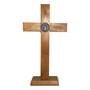 Imagem de Crucifixo P/ Mesa/Parede Em Madeira C/ Medalha De São Bento Em Metal Nas Cores Ouro/Prata/Onix 28cm