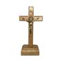 Imagem de Crucifixo Para Mesa Em Madeira Com Medalha De São Bento Em Metal Na Cor Ouro