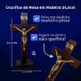 Imagem de Cruz de Madeira com Base Crucifixo de Mesa com Cristo 24,5 cm Com Pedestal Para Altar Sala Quarto de Mesa com Pézinho