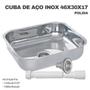 Imagem de Cuba de Aço Inox Medida 46x30x17 Polida com Válvula 3 1/2 e Sifão