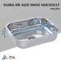 Imagem de Cuba de Aço Inox Medida 46x30x17 Polida com Válvula 3 1/2 e Sifão