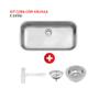 Imagem de Cuba De Inox Lavínia 56x34cm 4.1/2' Com Válvula 94024/102 Acetinada Tramontina com Sifão Universal Com Copo