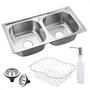 Imagem de Cuba dupla cozinha gourmet com kit acessórios aço inox