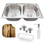 Imagem de Cuba Dupla Cozinha Gourmet Inox 304 + Kit Com Tábua De Corte