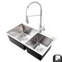 Imagem de Cuba Dupla Pia Cozinha Escovada Inox com Torneira Monocomando 1 Saída