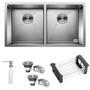 Imagem de Cuba Dupla Quadrada Inox 304 Cozinha Pia Embutir Sobrepor Gourmet 8040 Premium com Acessórios