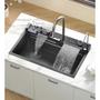 Imagem de Cuba Gourmet Inox Premium Pia Cozinha Torneira Mangueira Cascata Agua Quente Fria Painel Monocomando Dispenser Dosador Limpador de Copo Luxo Area Exte