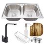 Imagem de Cuba inox 304 dupla com torneira monocomando black e tábua